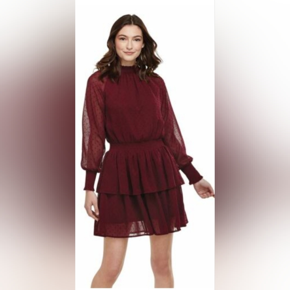NEW Maroon Mud Pie Tiered Dress, Medium